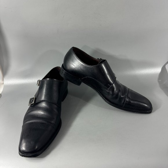 MASSIMO EMPORIO 12882 DOUBLE-BUCKLE RUS BLACK LEATHER SHOE, 10 1/2 - Picture 1 of 15
